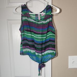 Blue and Green Tie Front Tank Top